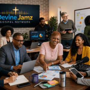 Building Sustainable Ministry Infrastructure for Long Term Kingdom Impact featuring diverse Christian ministry leaders collaborating through planning, leadership, communication, technology, and stewardship.